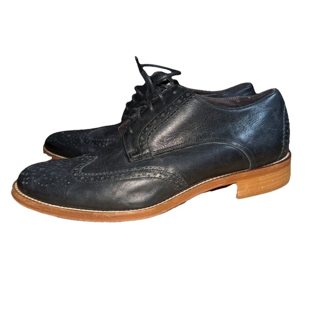 Fabianelli Black Leather Wingtip Loafers Dress Shoe Size 38 7US Preppy College